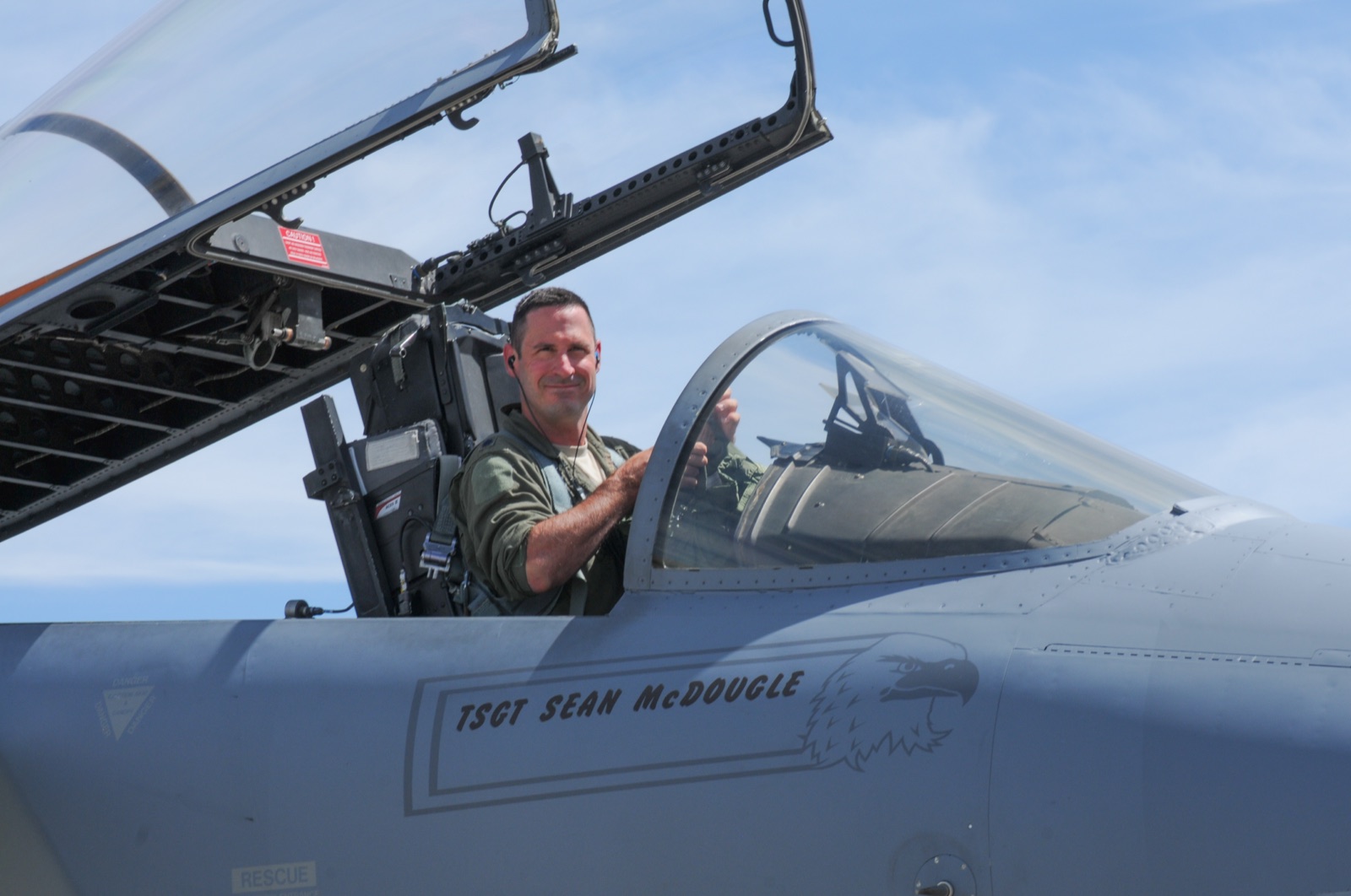 Steve Cox in the cockpit of an F-15C
