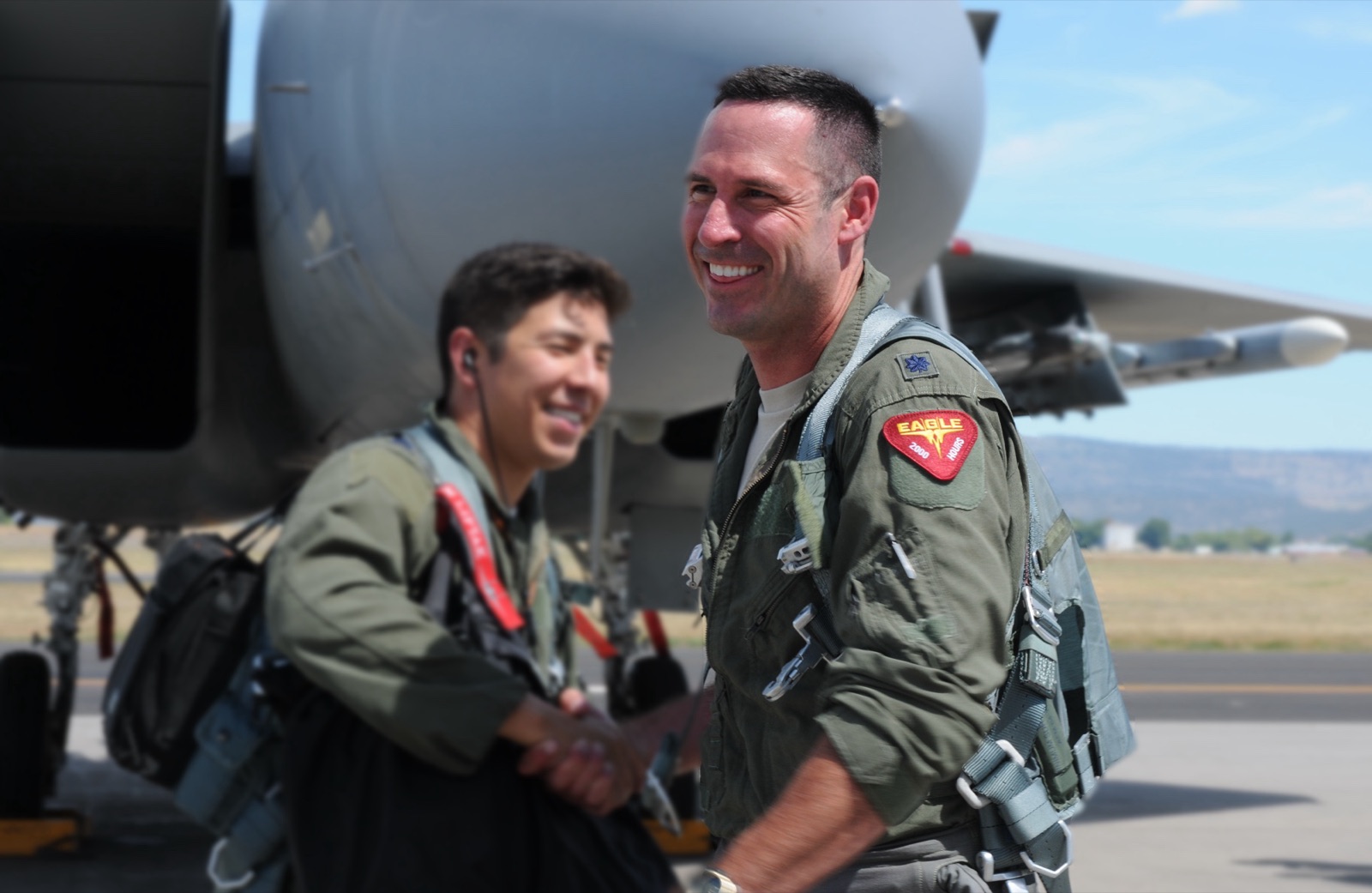 Steve Cox on the ramp in front of an F-15